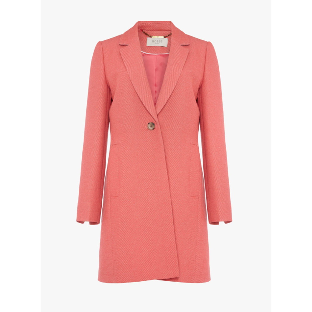 Hobbs Camellia Single Breasted Coat Jacket Size‎ 6 US Dark Pink Deep Coral Twee